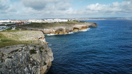 Aerial view over Peniche seaside townの写真素材