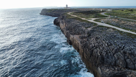 Aerial view over Peniche seaside townの写真素材