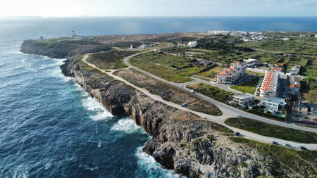 Aerial view over Peniche seaside townの写真素材