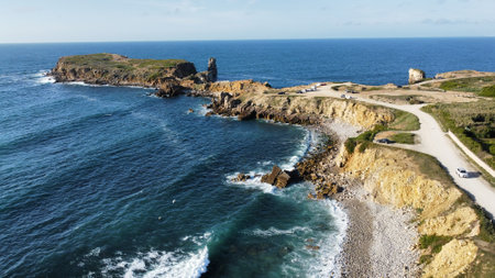 Aerial view over Peniche seaside townの写真素材