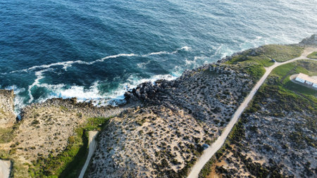 Aerial view over Peniche seaside townの写真素材