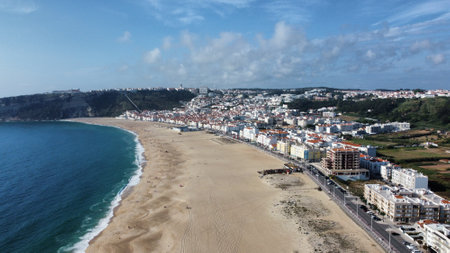 Drone shot over Nazare aerial viewの写真素材