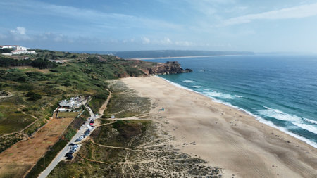Drone shot over Nazare aerial viewの写真素材