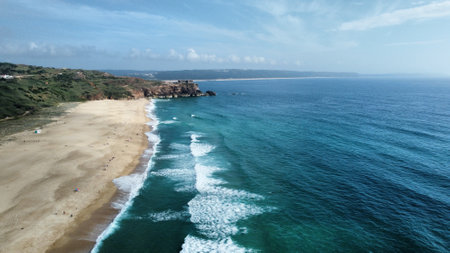 Drone shot over Nazare aerial viewの写真素材