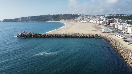 Drone shot over Nazare aerial viewの写真素材
