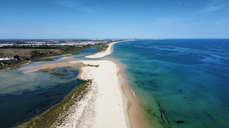Drone shot over Cacela Velha beach, Algarveの写真素材