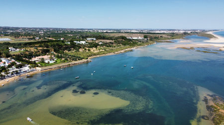 Drone shot over Cacela Velha beach, Algarveの写真素材