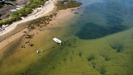 Drone shot over Cacela Velha beach, Algarveの写真素材