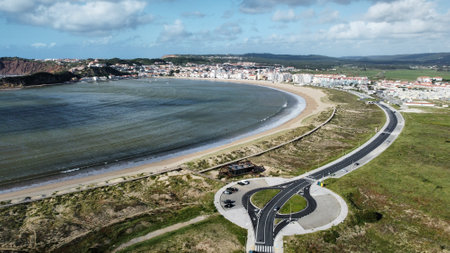Aerial view of Sao Martinho do Porto bayの写真素材