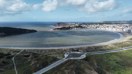 Aerial view of Sao Martinho do Porto bayの写真素材