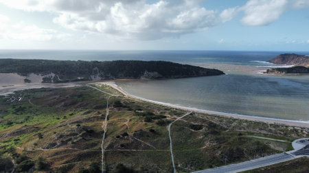 Aerial view of Sao Martinho do Porto bayの写真素材