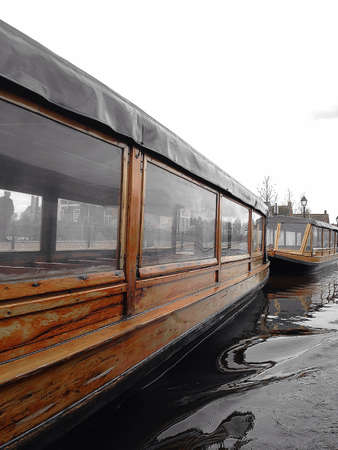 boat floating on riverの素材