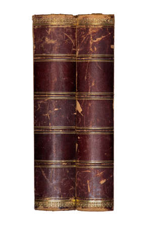 Antique books with leather details on a white backgroundの写真素材