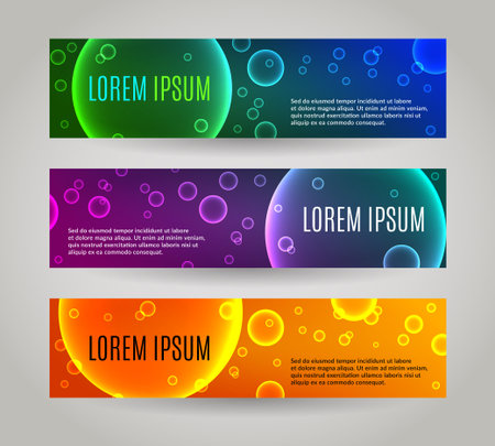 Set of 3 abstract banners with multiple colored bubblesのイラスト素材