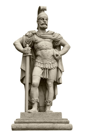 Statue of Roman god of war Mars, identical to Ares in Greek mythology. Isolated on whiteの写真素材