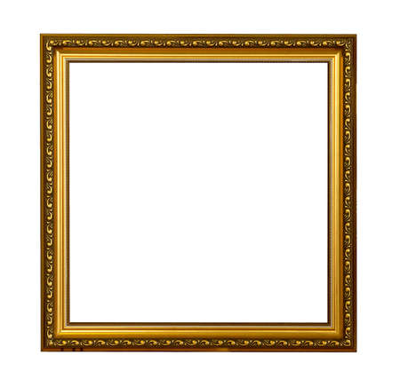 Golden vintage picture frame isolated on white backgroundの写真素材