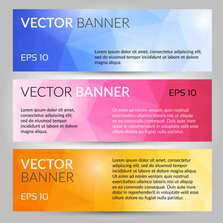 Abstract polygonal vector banners set. Low poly banners with trianglesのイラスト素材