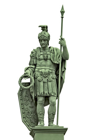 Statue of the Roman god of war Mars (Ares) with armor of ancient Roman warrior. Isolated on whiteの写真素材