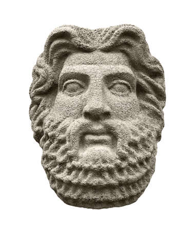 Sculptural head of god Zeus (Jupiter), the supreme deity in the ancient Greek and Roman religion. Isolated on whiteの写真素材