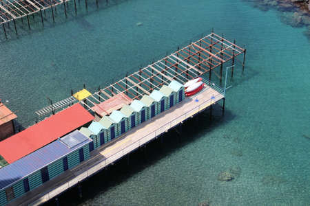 Sun Bathing Pier picture taken from above blue watersのeditorial素材