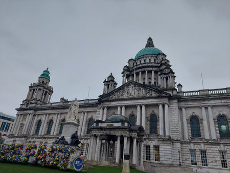 Belfast City Hall on a cloudy day. Northern Irelandの写真素材