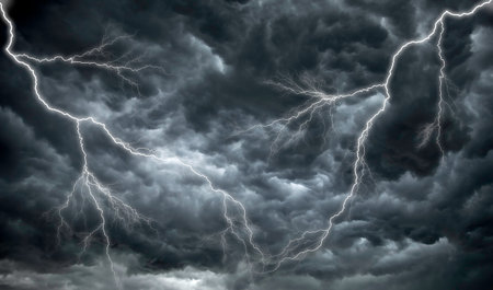 Dark, ominous rain clouds and lightning