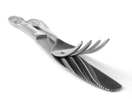 fork and knife on white background                               