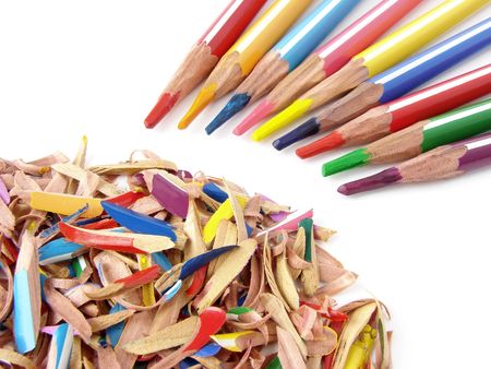 sharpened color pencils still life with shavings                               の写真素材