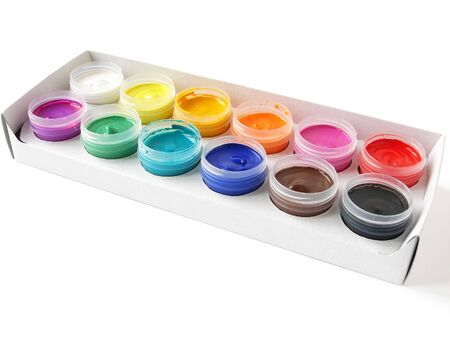 watercolor gouache paints set in open box  の写真素材