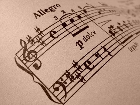 sepia toned sheet of musical notes fragment                               の写真素材