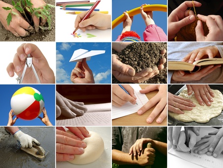 human hands in different situations collageの写真素材