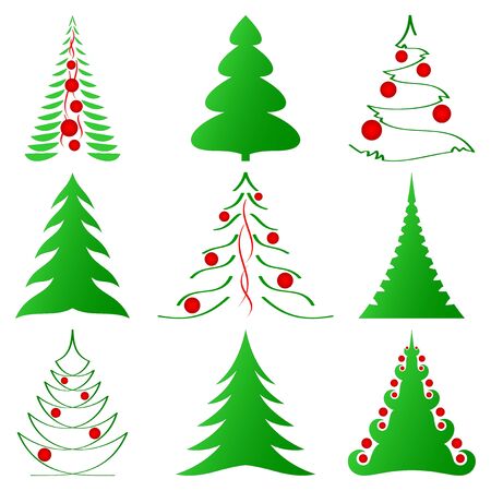symbolic Christmas trees and decorated onesのイラスト素材