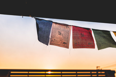 Tibetan-himalayan buddhist mantra prayer flag for good luck charm and fortune in home decoration