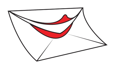 White funny cartoon envelope letter with smiling red lipsのイラスト素材