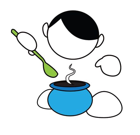 Funny cartoon boy cooking isolated on whiteのイラスト素材