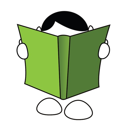 Funny cartoon boy reading isolated on whiteのイラスト素材