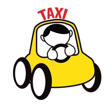 Funny cartoon boy driving cab isolated on whiteのイラスト素材