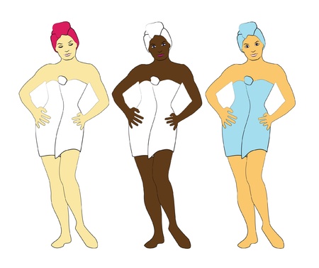 Women after shower isolated on whiteのイラスト素材