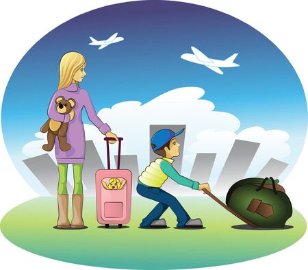 Children going for a trip heading to the airportのイラスト素材