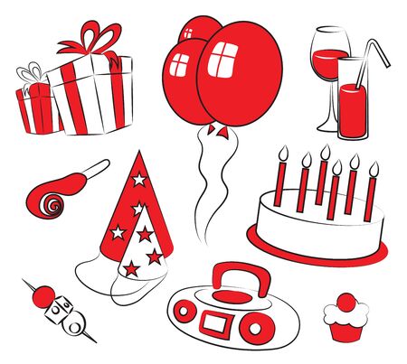 Birthday party icons set isolated on whiteのイラスト素材