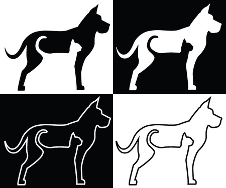Composition of silhouettes and contours of dog and catのイラスト素材