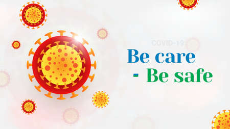 COVID19 virus Be care, Be safe
Virus Background with text And add logo  
Red and Yellow color virus imageのイラスト素材