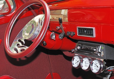 Vintage Red Car Controls Panelのeditorial素材