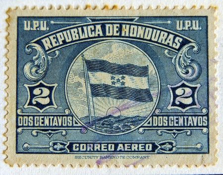 HONDURAS - CIRCA 1970: A stamp printed in Honduras shows the Central America flag, circa 1970のeditorial素材