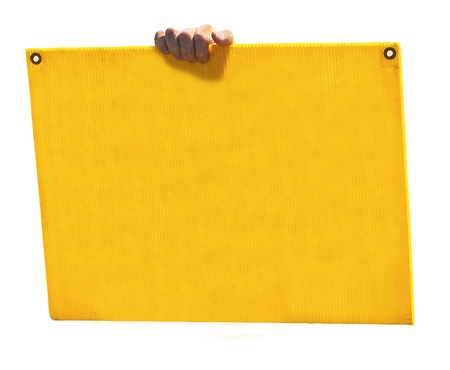 Hand Holding Empty Yellow Signの写真素材