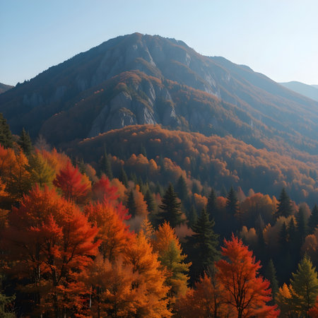 Mountain autumn landscape. Colorful forest on the mountain slopes.の素材