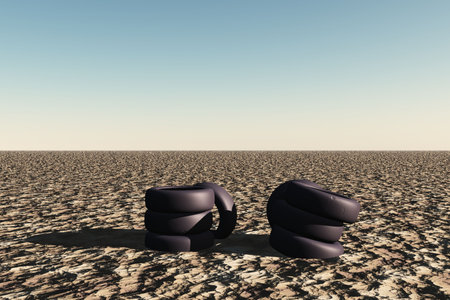 Old tires send an abstact message about ecology.の写真素材