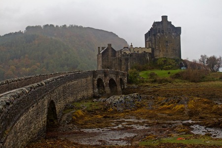 Eileen Donan Castle, Scotland, UK on a Foggy Day in Autumnのeditorial素材