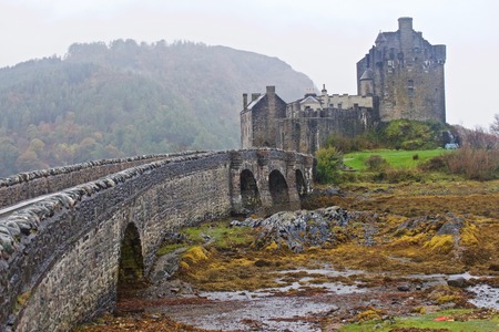 Eileen Donan Castle, Scotland, UK on a Foggy Day in Autumnのeditorial素材