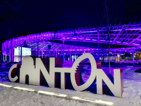 The inscription on the background of an ice rinkの写真素材